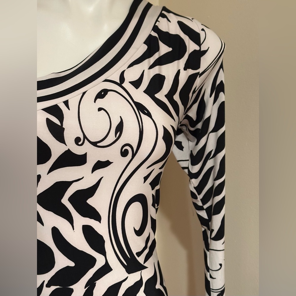 ANALILI Black White Abstract Floral One Shoulder Neck Line Body Con Dress Sz S - Picture 5 of 15